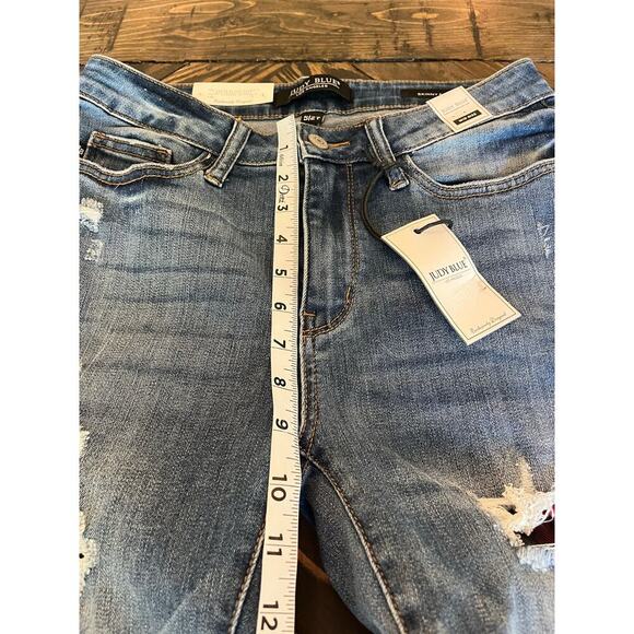 Judy Blue Jeans Skinny Women 5/27 Plaid Distressed Artsy Patchwork Boho Western - Picture 9 of 13